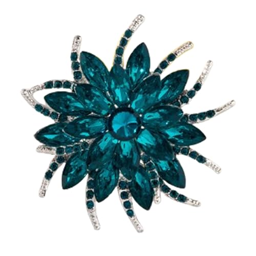 Rhinestone Sunflower Brooch Pin Red Pink Flower Brooch Stylish Crystal Brooch Elegant Clothing Hat Bag Accessories Jewerly for Women - color: Dark Green