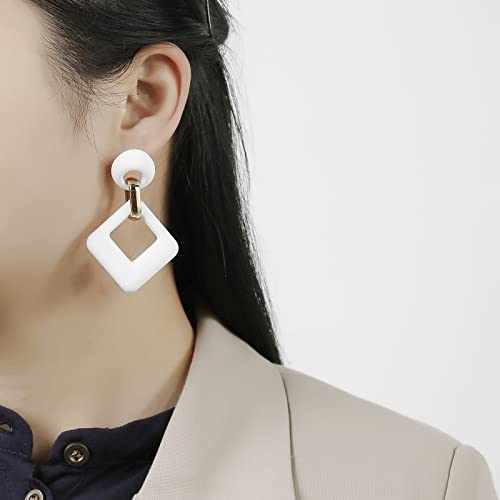 RUOFFETA Acrylic Rectangle Earrings, Fashion Acrylic Square/Oval/Hoop Statement Drop Earrings for Women - color: White