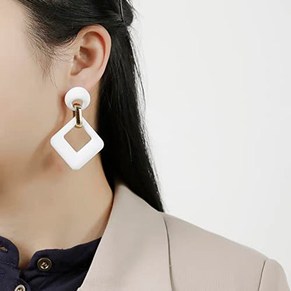 RUOFFETA Acrylic Rectangle Earrings, Fashion Acrylic Square/Oval/Hoop Statement Drop Earrings for Women - color: White