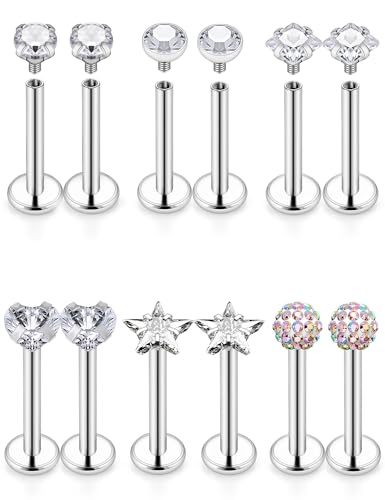 16G Lip Labret Medusa Rings Studs Internally Threaded 316L Surgical Steel Snake Bite Lip Rings Flat Back Catilage Tragus Helix Daith Earrings Piercings Jewelry for Women Men 8mm - color: 16G-8mm Bars