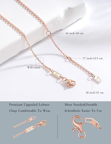 S925 Sterling Silver Chain Necklace for Women, 18 inch Adjustable, Classic, Fashionable, Versatile, Unique Safety Buckle Design, Silver Necklace Gift - color: Rose gold