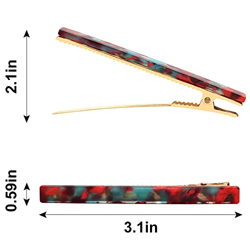 Cobahom 12 Pcs 3.15 Inch Leopard Print Hair Clips Metal Duckbill Clips | Cellulose Acetate Duck Teeth Hair Pins for Thin Thick Hair, Chic Tortoise Shell Hair Barrettes for Women and Girls - color: 12 Pcs White&Red&Blue&Pink