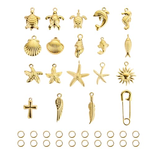 19PCS Gold Plated Stainless Steel Mixed Bulk Charms Pendants DIY for Necklace Bracelet Jewelry Making and Crafting - color: Gold