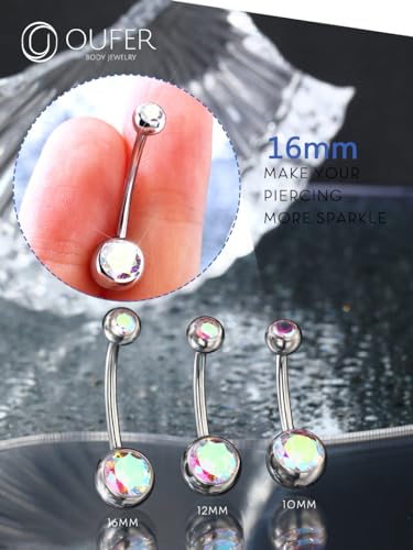 OUFER Titanium Belly Button Rings, Internally Threaded Belly Ring, Round CZ Navel Rings for Women Men - color: AB CZ, size: 1.6*16MM