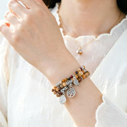 YGLINE Tree of Life Yoga Healing Stone Bracelets,Multilayer Lotus Chakra Stone Reiki Bracelet Sets,Anxiety Crystal Natural Stone,for Women Stress Relief - color: Crazy Agate-3w