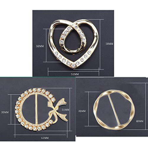 3 Pack Metal Tshirt Clips and Rings 1.9 Inch Large T-shirt Clip Scarf Ring for Girl Women - color: gold