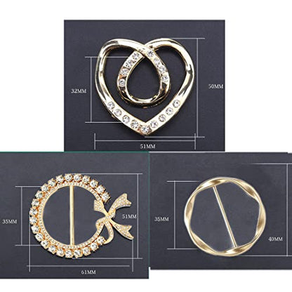 3 Pack Metal Tshirt Clips and Rings 1.9 Inch Large T-shirt Clip Scarf Ring for Girl Women - color: gold