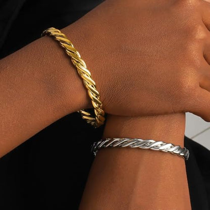 925 Sterling Silver Bracelet Plated Cuff Bangle Bracelet Fashionable Multi-layer Cross Wire Bangle Bracelet Open Adjustable Wide Cuff Bracelet for Teen Girls Fashion Jewelry - color: W-silver23