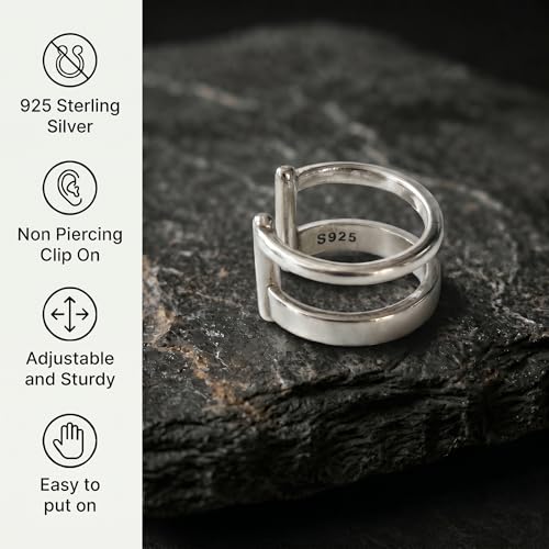 925 Sterling Silver Ear Cuff, Handmade Single Band Adjustable Non Piercing Clip On Cartilage Earring, Minimalist Ear Wrap Faux Piercing Jewelry for Women - style: Double Band