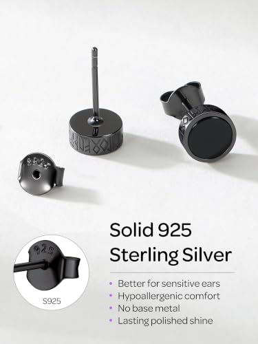 ChicSilver 925 Sterling Silver Viking Rune Natural Black Onyx Stud Earrings For Women Men - style: A: Side Runes-Black 6mm