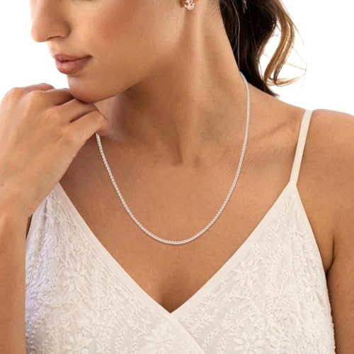 Gold Silver Necklace Chain With Adjustable Lobster Clasp, Diamond Cut Geometric Gold Beads Stationed on Dainty 2mm Cable Box Chain, 16 Inches Rolo Oval Figaro Link Singapore Chain. - color: Silver05