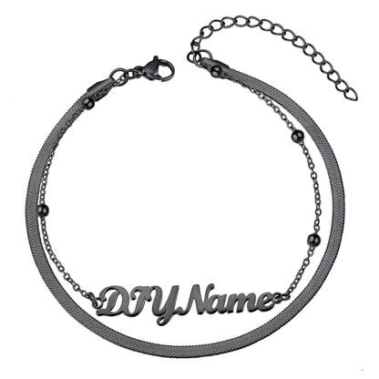 ChainsHouse Double Layer Anklet Bracelet for Women,Adjustable Chain Anklets Stackable Dainty Anklets,Stainless Steel/Gold Plated/Black Ankle Jewelry Gifts - color: C-Black-Snake Chain