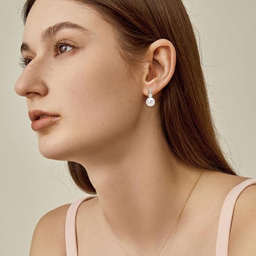 925 Sterling Silver Pearl Drop Earrings for Women, June Birthstone Long Dangle Pearl Jewelry Gifts for Her - color: 7.5-8mm Gold