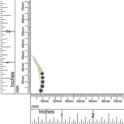 Floating Curved Bar One Piece Left Ear Crawler Earrings With Birthstone | White CZ In 14K Yellow Gold Over Sterling Silver - color: Simulated Blue Sapphire