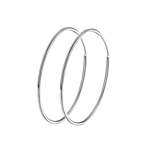 Chic 925 Sterling Silver Big Hoop Earrings Minimalist Round Circle Endless Large Huggie Hoops Statement Earrings 50/60/70/90mm Hypoallergenic Fashion Jewelry Gifts for Women Girls - style: 50mm