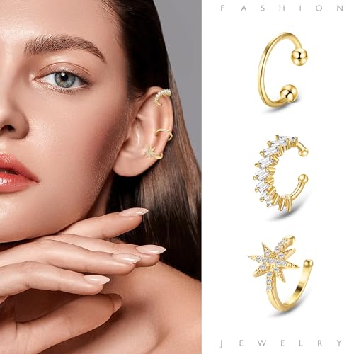 9Pcs Ear Cuff 14K Gold Plated Cuff Earrings Gold Ear Cuffs Non Pierced | Fake Conch Cartilage Earrings Ear-Clips Minimalist Non Piercing Delicate Clip-on Ear Cuffs Stackable Set - style: A-9pcs-Gold