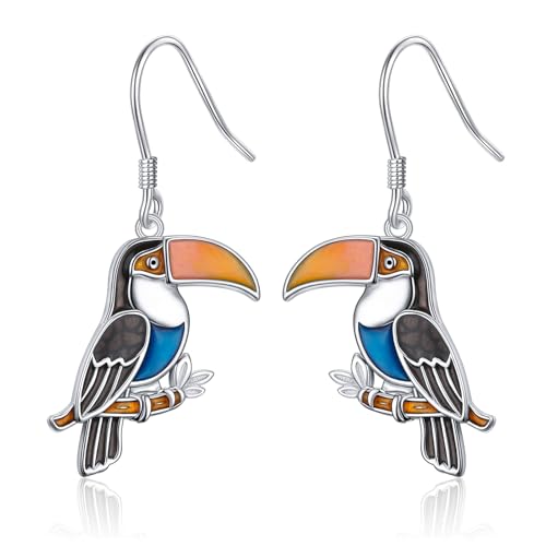 S925 Sterling Silver Cute Bird Earrings for Women Jewelry - color: Toucan