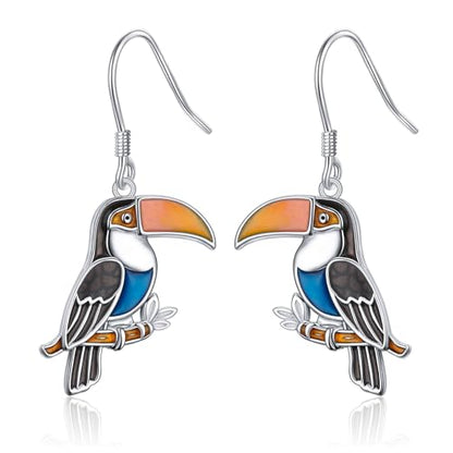 S925 Sterling Silver Cute Bird Earrings for Women Jewelry - color: Toucan