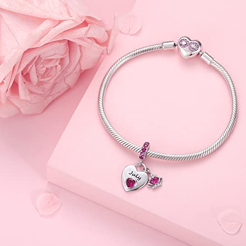 Birthstone Charms for Charms Bracelet: 925 Sterling Silver Heart Dangle Charms for Bracelets and Necklaces, Birthday Mother's Day Christmas Gifts For Women. - color: July