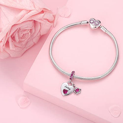 Birthstone Charms for Charms Bracelet: 925 Sterling Silver Heart Dangle Charms for Bracelets and Necklaces, Birthday Mother's Day Christmas Gifts For Women. - color: July
