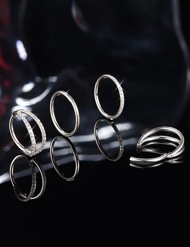 Dochais 4PCS 18G Nose Rings Hoops, Surgical Steel Earrings Tragus Septum Piercing CZ Clicker Ring, Hinged Segment Conch Lip Cartilage Double Hoops 8mm 10mm for Women Men - color: Silver, size: 18G(1.0mm),10mm