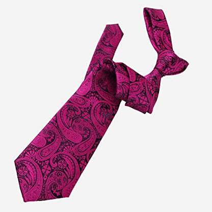 Alizeal Mens Gradient Paisley Necktie and Pocket Square Set | Elegant Design Perfect for Weddings Banquets Business Formal Events - color: 170-black+hot Pink