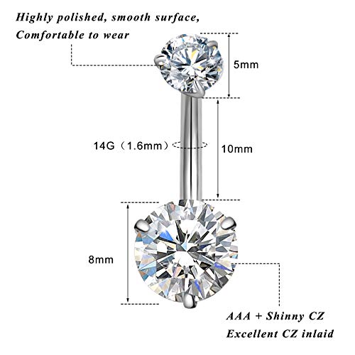 3-12 Pcs 14G Belly Button Rings Belly Rings for Women CZ Opal Navel Rings Belly Piercings Jewelry Belly Barbells Stainless Steel Body Belly Button Piercing Jewelry - color: Silver 12pcs