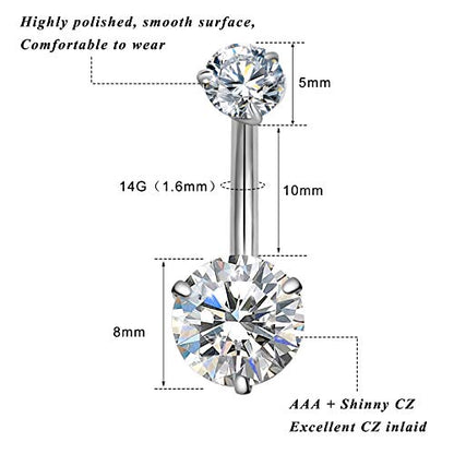 3-12 Pcs 14G Belly Button Rings Belly Rings for Women CZ Opal Navel Rings Belly Piercings Jewelry Belly Barbells Stainless Steel Body Belly Button Piercing Jewelry - color: Silver 12pcs