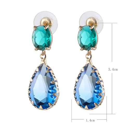 Crystal Earrings CXUEMH Teardrop Earrings for Women Blue and Green Dangle Earrings Elegant Earrings for Prom Emerald Green Earrings Formal Jewelry Crystal Drop Earrings - color: green and blue
