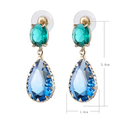 Crystal Earrings CXUEMH Teardrop Earrings for Women Blue and Green Dangle Earrings Elegant Earrings for Prom Emerald Green Earrings Formal Jewelry Crystal Drop Earrings - color: green and blue