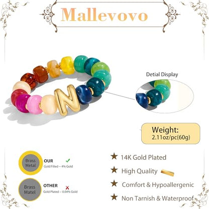 Bubble Initial Chunky Beaded Bracelet for Women Colorful Resin Bead Trendy Statement Big Stretch Bracelets Summer Beach Boho Charm Jewelry Cute Gifts for Women - color: Initial N