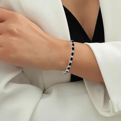 Crysdue Wedding Bridal Bracelets for Brides, Cubic Zirconia Tennis Birthstone Jewelry Gift for Women Prom - style: C_Black 8“