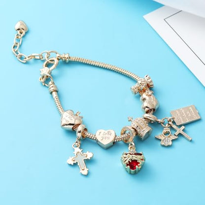 Cross bracelet for women Sacred Heart of Jesus Gold Bracelets for Women Confirmation and Baptism Gifts, Encouragement Presents for Mom Sister Daughter and Friends, Christian Jewelry | sacred heart bracelet,christian bracelet,heart bracelet for women,catho