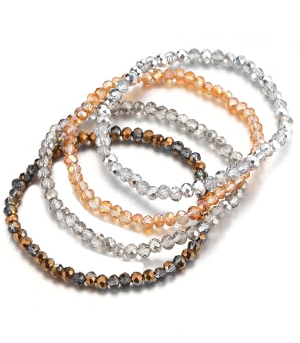 Noessla Beaded Boho Stretch Bracelet Colorful Stackable Crystal Beads Bracelets Trendy Costume Jewelry Mothers Day Gifts for Women - color: Champagne