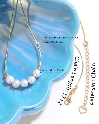 Edison Pearl Necklace for Women, 6-10mm AAAA+ Real Freshwater Cultured Pearl Necklace in 925 Sterling Silver, Anniversary Birthday Mother's Day Jewelry Gifts for Women Wife Mom Girlfriend Her