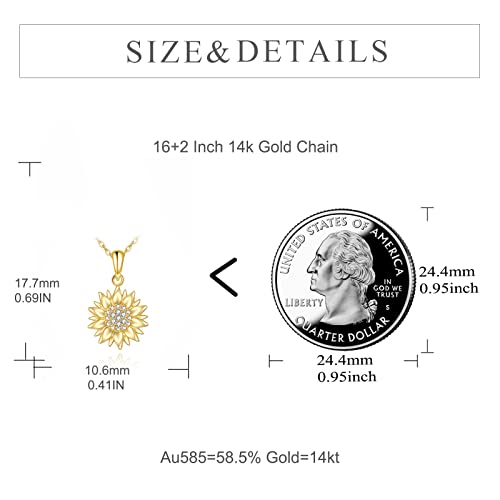 KECHO 14k Yellow Gold Sunflower Jewelry for Women, Fine Gold You are My Sunshine Jewelry Gifts for Her - style: Sunflower Necklace