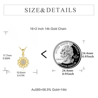 KECHO 14k Yellow Gold Sunflower Jewelry for Women, Fine Gold You are My Sunshine Jewelry Gifts for Her - style: Sunflower Necklace