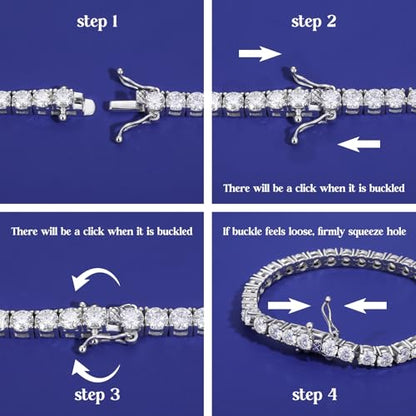 Moissanite Tennis Bracelet for Women Men S925 Sterling Silver D Color VVS1 Round Cut Moissanite Bracelet - color: Silver