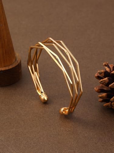 Gold Geometric Open Cuff Bracelets Chunky Punk Bracelets Adjustable Minimalist Fashion Jewelry for Daily Wear, Party,Wedding