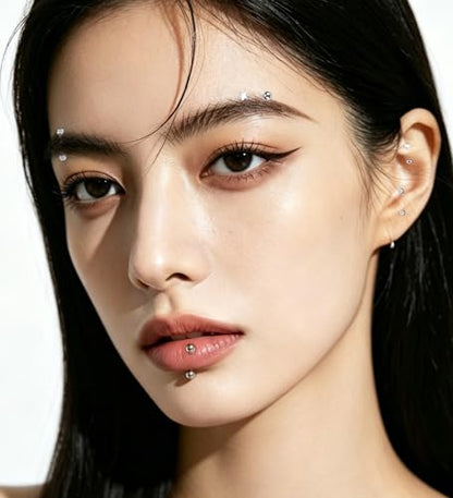 Suotarn 47pcs 16G Stainless Steel Eyebrow Piercing Rings Clear CZ Curved Barbell Helix Daith Rook Earrings Piercing Body Jewelry for Women Men - style: 37pcs mix