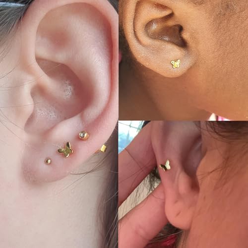 20g 16g Tragus Piercing Jewelry Helix Earrings Threadless Flat Back Earrings for Women Forward Helix Cartilage Earring Tragus Jewelry Medusa Labret Lip Piercing Jewelry Lip Studs 16 Gauge 8mm - color: B7 - threadless 16g 6+8mm - gold