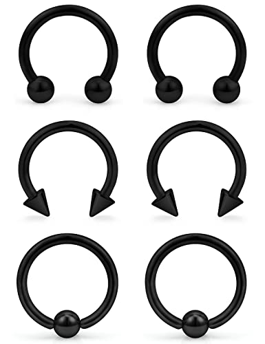 00G 0G 2G 4G 6G 8G 10G 12G 14G 16G Septum Rings Silver Black Surgical Steel Heavy Gauges Earrings Stretching kit Eyebrow Lip Septm Nose Rings Helix Tragus Daith Rook Earrings Hoops 10mm-19mm - color: Black, size: 12G(2.0mm)-Inner Dia:10mm