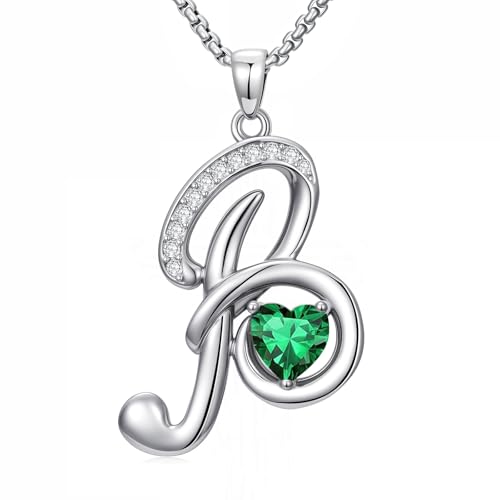 A to Z Initial Birthstone Pendant Necklaces Name Jewelry for Women | 18K White Gold Plated Personalized Alphabet Jewelry Anniversary Christmas Birthday Gifts for Wife Her Daughter Girlfriend - color: B Initial-05-May