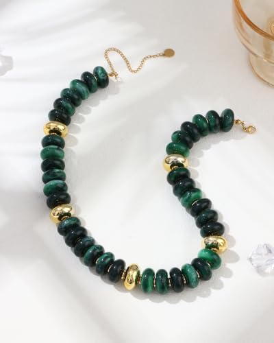 FIRAZIO Colorful Chunky Beaded Necklaces for Women | Trendy Statement Necklace Choker Necklace Boho Summer Beach Vacation Jewelry Gift - color: Green Beaded