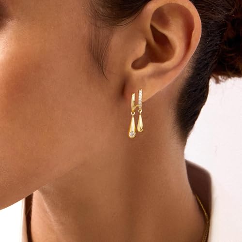 Pearl Earrings for Women Trendy, 14k Gold Plated Freshwater CZ Leaf Pearl Dangle Drop Gold Earrings Lightweight Hypoallergenic Stud Earring Bridesmaid Wedding Gold Jewelry for Women Gifts - style: cz teardrop earrings-1