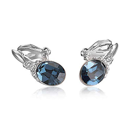 Yoursfs Wedding Clip on Earrings For Women 18K Gold Plated Halo Big Austrian Crystal Dangle Earring Birdal Jewelry - color: Blue