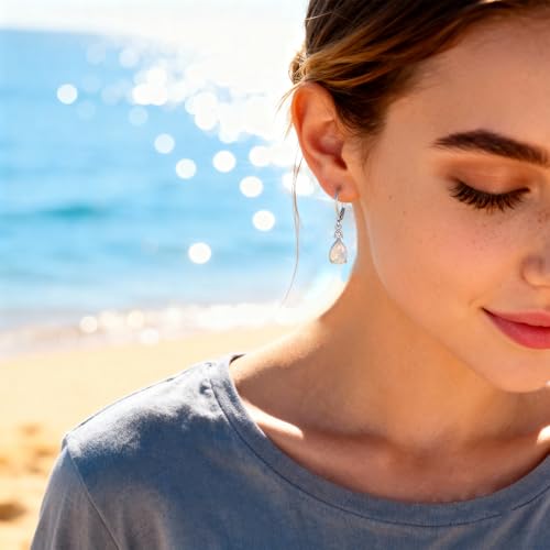 Dainty Opal Earrings for Women Sterling Silver Pear Oval Blue Opal Dangle Earrings Leverback Earrings Gold - color: leverback-white
