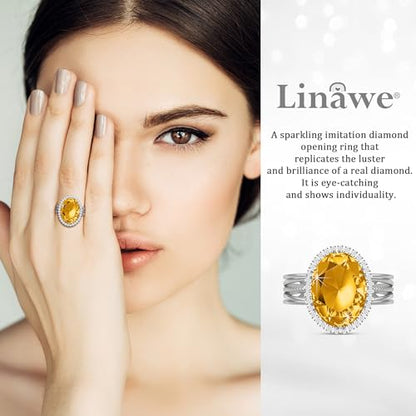 Linawe Costume Jewelry Adjustable Cocktail Ring for Women | Copper, Rhinestone, Cubic Zirconia, Oval, Fake Diamond, Crystal, Stone, Birthstone, Gemstone, Big, Chunky, Statement - color: White Champagne