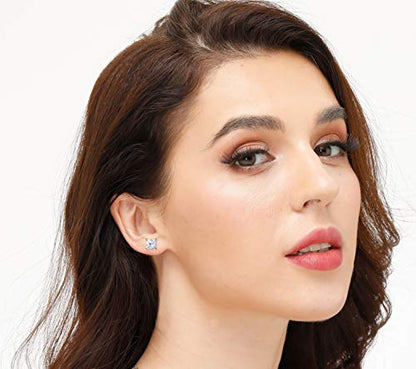 925 Sterling Silver Stud Earrings, 4 Pairs Square Cubic Zirconia Stud Earrings Set for Women Men 3 4 5 6mm - color: D-Silver 2/3/4/5mm
