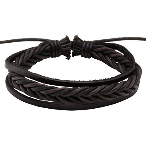 6-12PCS Braided Faux Leather Bracelet Punk Cuff Wrap Bracelets for Men Women Adjustable - color: E:6pcs